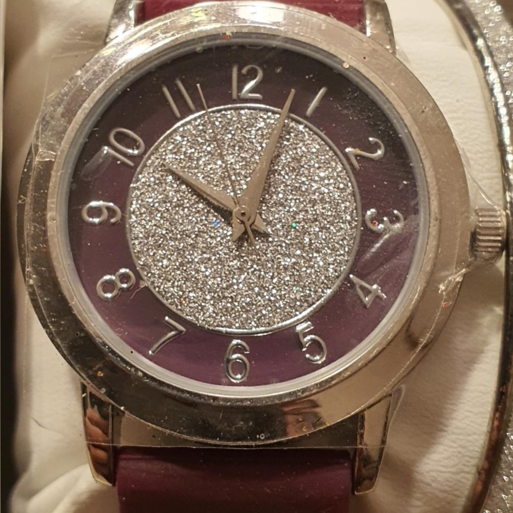 Embassy Silver/Purple Silicone Women's Watch and Bracelet Set - Picture 2 of 3